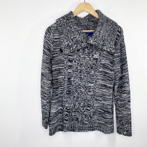 Karen Scott Black Grey Cowl Neck Knit Long Sleeve Sweater Women's Size Medium M - Picture 1 of 6